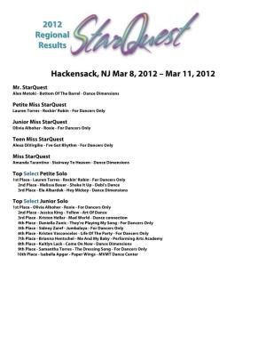 Hackensack, NJ Mar 8, 2012 – Mar 11, 2012