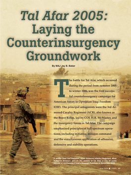 Tal Afar 2005: Laying the Counterinsurgency Groundwork by MAJ Jay B
