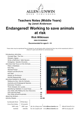 Endangered! Working to Save Animals at Risk Rick Wilkinson ISBN 9781865086644 Recommended for Ages 8 - 14
