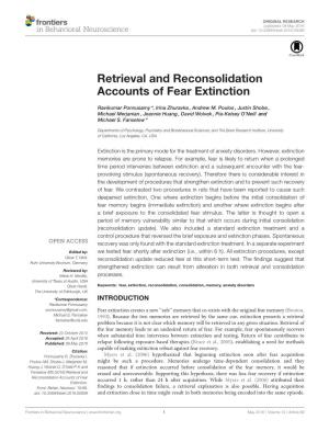 Retrieval and Reconsolidation Accounts of Fear Extinction