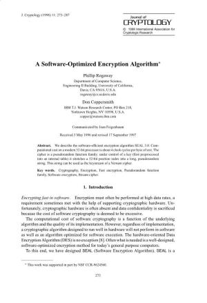 A Software-Optimized Encryption Algorithm