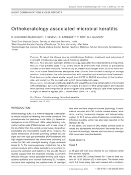 Orthokeratology Associated Microbial Keratitis