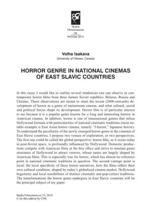 Horror Genre in National Cinemas of East Slavic Countries