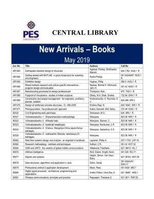New Arrivals – Books May 2019 Acc No Title Authors Call No Agarwal, Pankaj