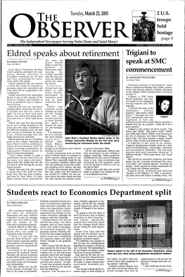 Eldred Speaks About Retirement Trigiani to the Past Six by SARAH NESTOR Years