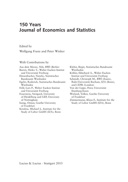 150 Years Journal of Economics and Statistics. JBNST