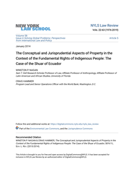 The Conceptual and Jurisprudential Aspects of Property in the Context of the Fundamental Rights of Indigenous People: the Case of the Shuar of Ecuador
