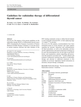 Guidelines for Radioiodine Therapy of Differentiated Thyroid Cancer