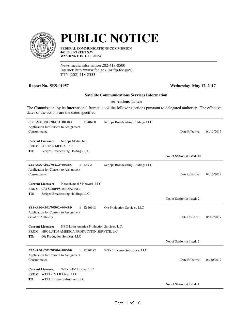 PUBLIC NOTICE FEDERAL COMMUNICATIONS COMMISSION 445 12Th STREET S.W