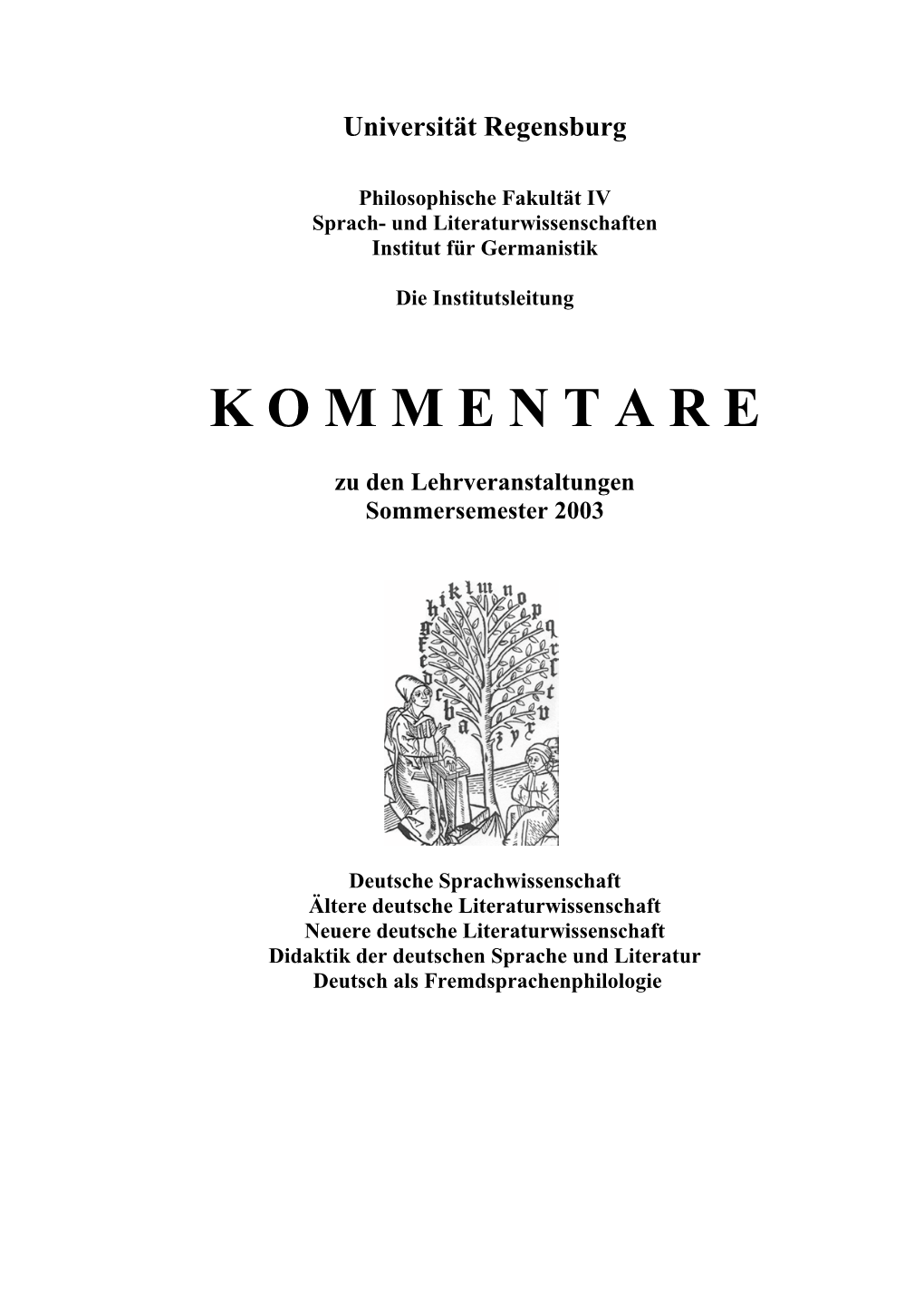 5. Institut Für Germanistik: Teilfächer I–V