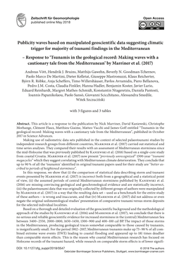 Publicity Waves Based on Manipulated Geoscientific Data Suggesting Climatic Trigger for Majority of Tsunami Findings in the Medi