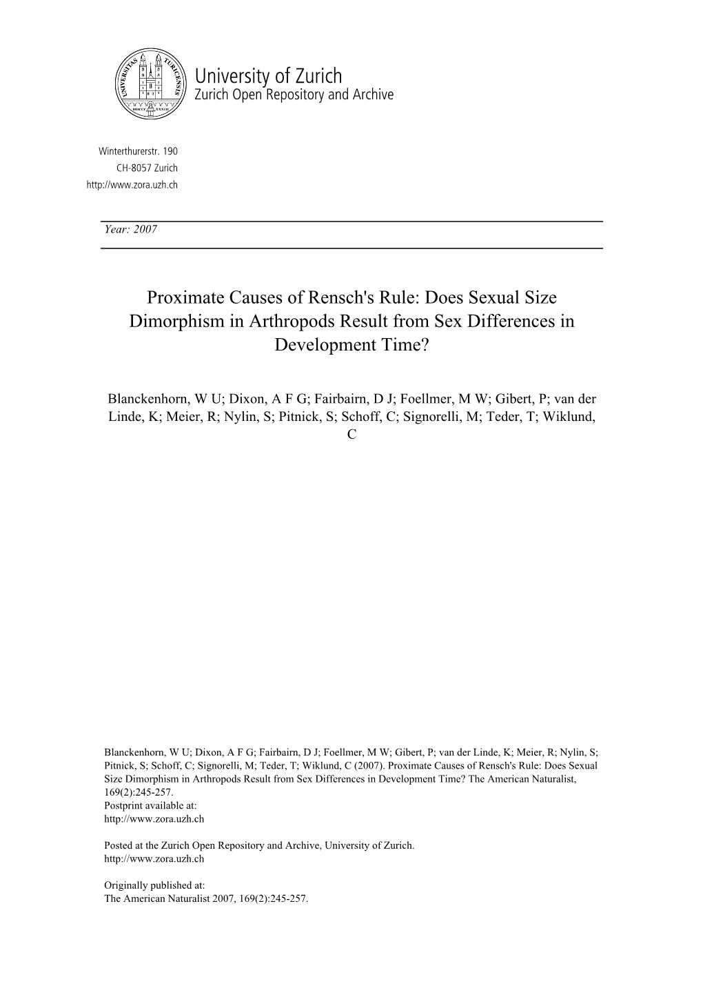 'Proximate Causes of Rensch's Rule: Does Sexual Size Dimorphism In