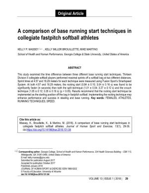A Comparison of Base Running Start Techniques in Collegiate Fastpitch Softball Athletes