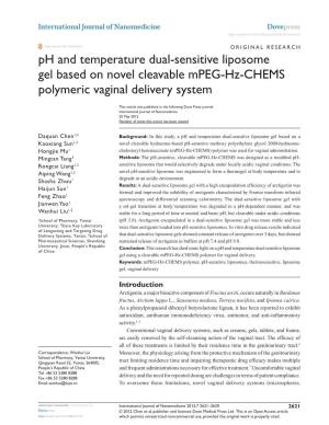 Ph and Temperature Dual-Sensitive Liposome Gel Based on Novel Cleavable Mpeg-Hz-CHEMS Polymeric Vaginal Delivery System