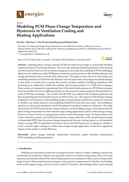 Modeling PCM Phase Change Temperature and Hysteresis in Ventilation Cooling and Heating Applications