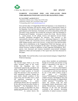 25-31, 2020 FLORISTIC ANALYSIS TODGARH-RAOLI WILD LIF Fern