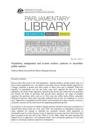 Population, Immigration and Asylum Seekers: Patterns in Australian Public Opinion