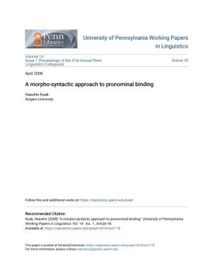 A Morpho-Syntactic Approach to Pronominal Binding
