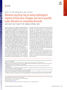 Moisture Recycling: Key to Assess Hydrological LETTER Impacts of Land Cover Changes, but Not to Quantify Water Allocation to Competing Demands Joep F