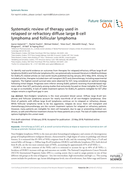 Systematic Review of Therapy Used in Relapsed Or Refractory Diffuse Large B-Cell Lymphoma and Follicular Lymphoma