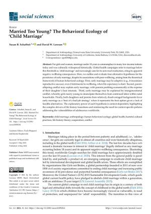Married Too Young? the Behavioral Ecology of 'Child Marriage'