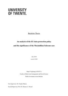 Bachelor Thesis an Analysis of the EU Data Protection Policy and The