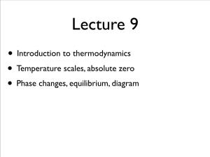 • Introduction to Thermodynamics • Temperature Scales, Absolute Zero • Phase Changes, Equilibrium, Diagram Interlude