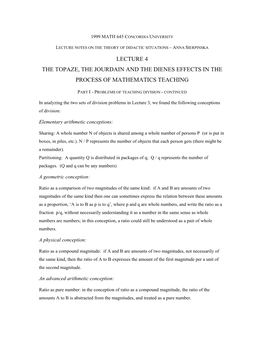 Lecture 4 the Topaze, the Jourdain and the Dienes Effects in the Process of Mathematics Teaching