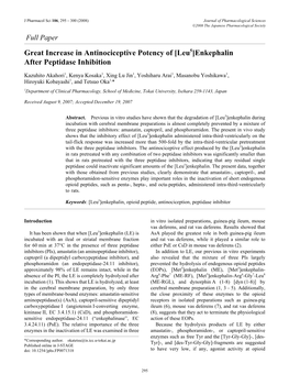 Enkephalin After Peptidase Inhibition