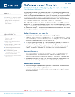 Netsuite Advanced Financials Complement Netsuite with Budgeting, Expense Management and Flexible Billing Functionality