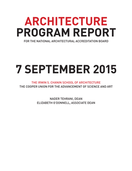 Architecture Program Report 7 September 2015