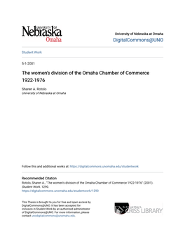 The Women's Division of the Omaha Chamber of Commerce 1922-1976