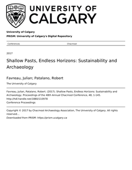 Shallow Pasts, Endless Horizons: Sustainability and Archaeology