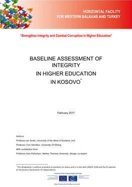 Baseline Assessment of Integrity in Higher Education in Kosovo*