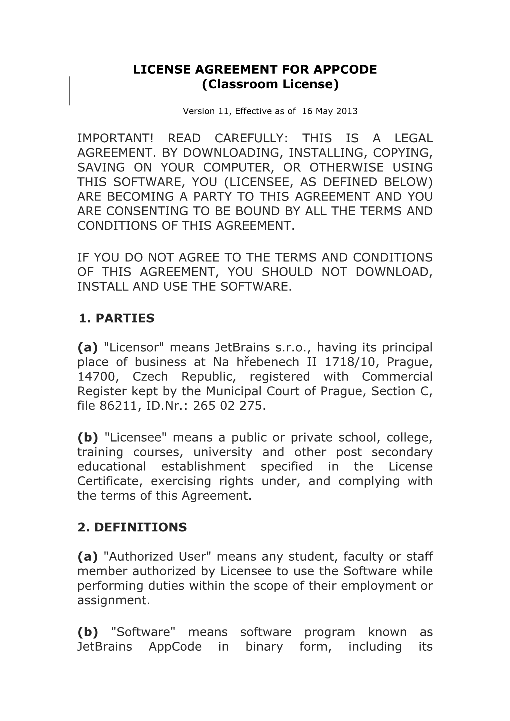 License Agreement for Intellij Idea