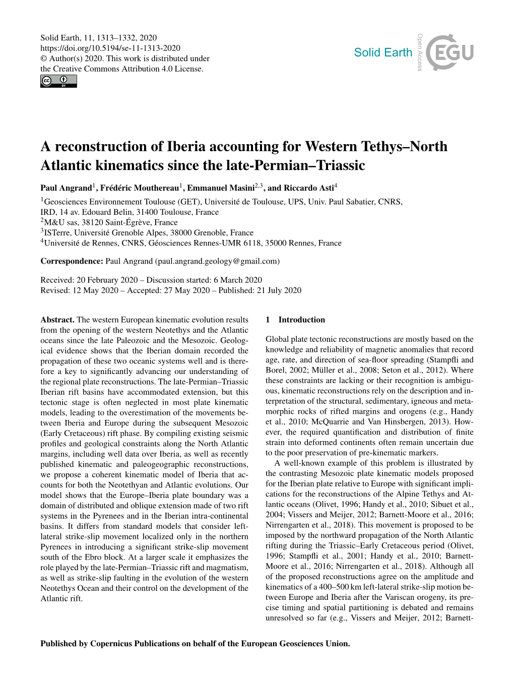 A Reconstruction of Iberia Accounting for Western Tethys–North Atlantic Kinematics Since the Late-Permian–Triassic