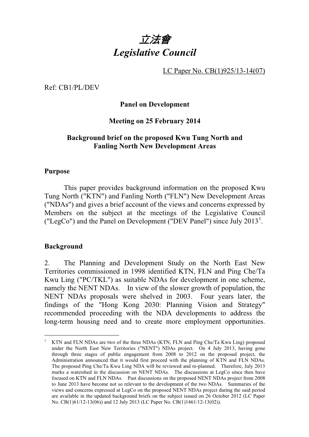 Paper on the Proposed Kwu Tung North and Fanling North