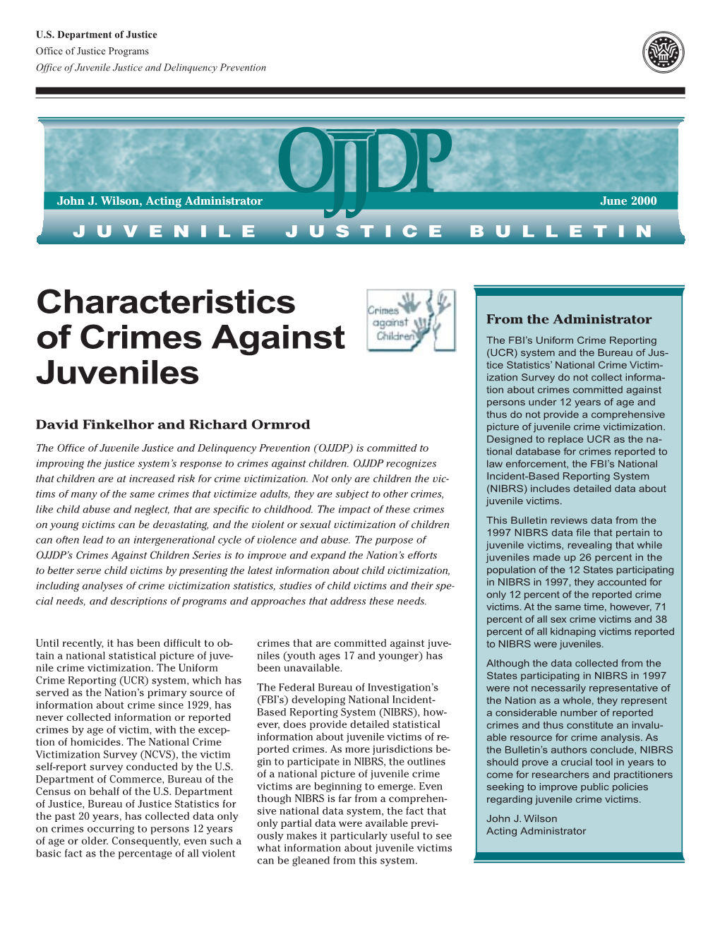 Characteristics of Crimes Against Juveniles