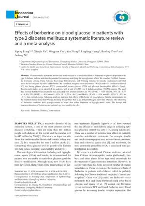 Effects of Berberine on Blood Glucose in Patients with Type 2 Diabetes Mellitus: a Systematic Literature Review and a Meta-Analysis