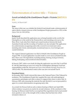 Lovett on Behalf of the Gunditjmara People V Victoria [2007] FCA 474 North J, 30 March 2007