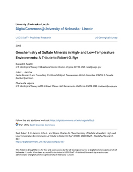 Geochemistry of Sulfate Minerals in High- and Low-Temperature Environments: a Tribute to Robert O