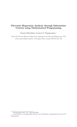 Piecewise Regression Analysis Through Information Criteria Using Mathematical Programming