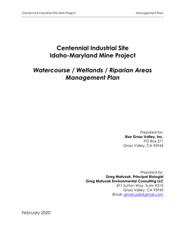 Centennial Industrial Site Idaho-Maryland Mine Project