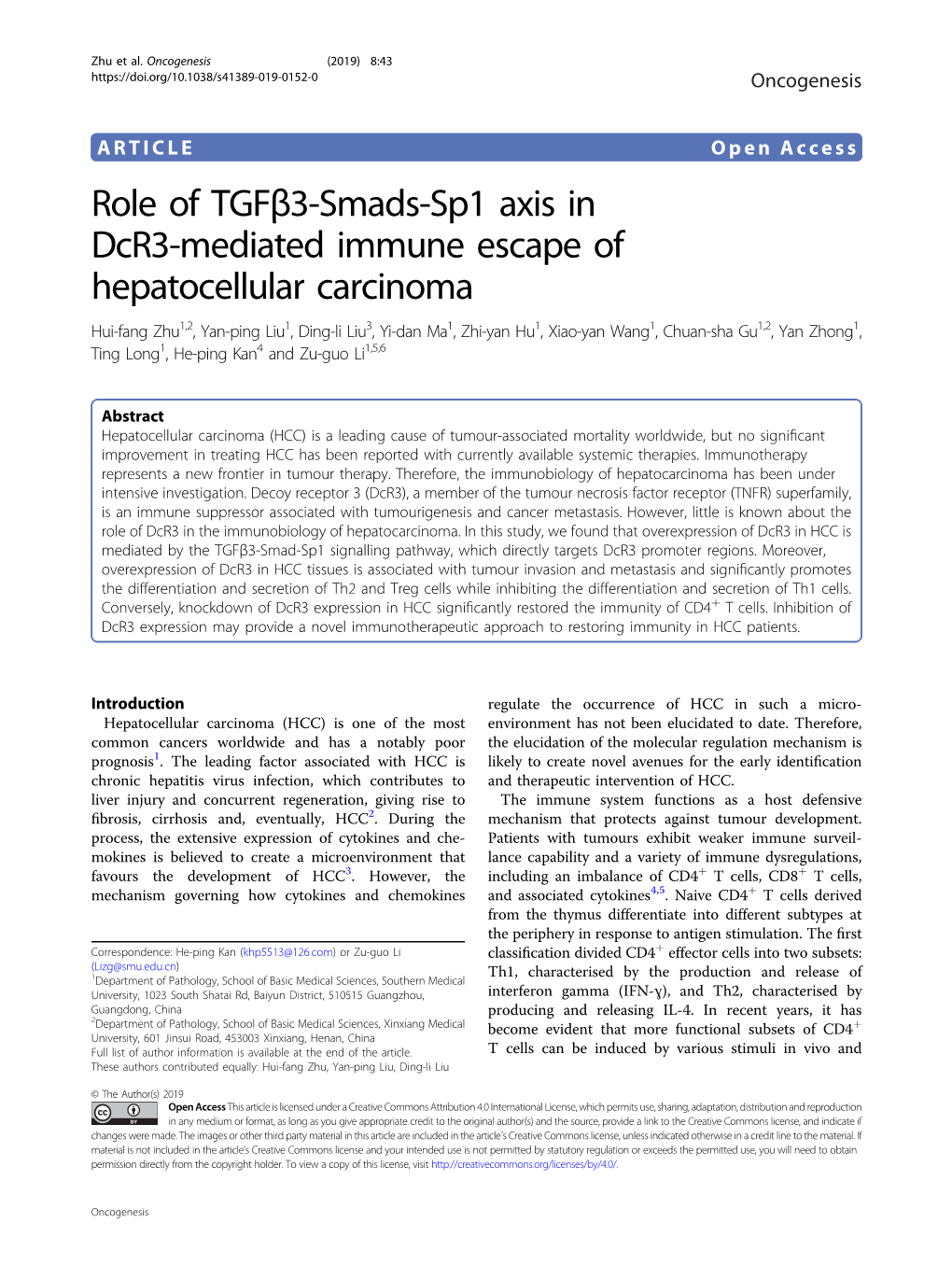 Role of Tgfβ3-Smads-Sp1 Axis in Dcr3-Mediated Immune