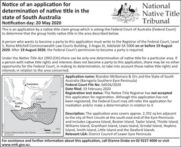 Notice of an Application for Determination of Native Title in The