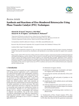 Review Article Synthesis and Reactions of Five-Membered Heterocycles Using Phase Transfer Catalyst (PTC) Techniques