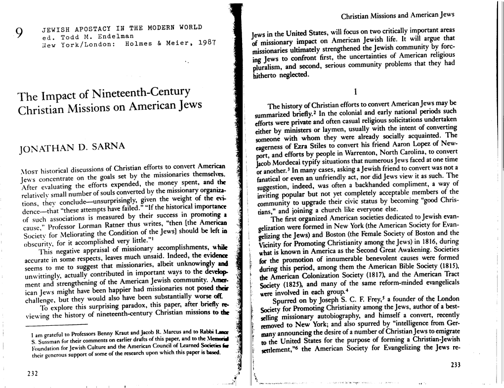 The Impact of Nineteenth-Century Christian Missions on American Jews