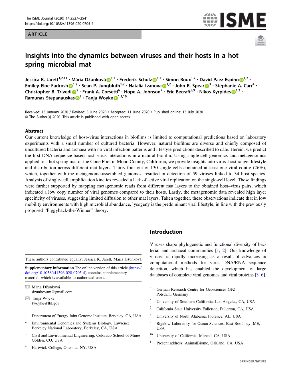 Insights Into the Dynamics Between Viruses and Their Hosts in a Hot Spring Microbial Mat