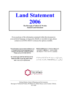Land Statement 2006 the Borough of Telford & Wrekin Annual Land Statement