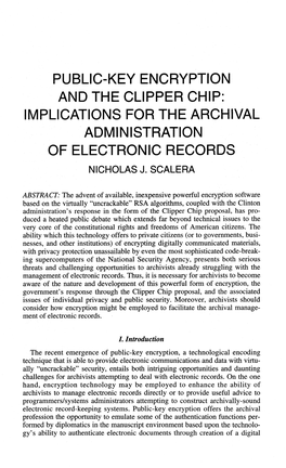 Public-Key Encryption and the Clipper Chip: Implications for the Archival Administration of Electronic Records Nicholas J